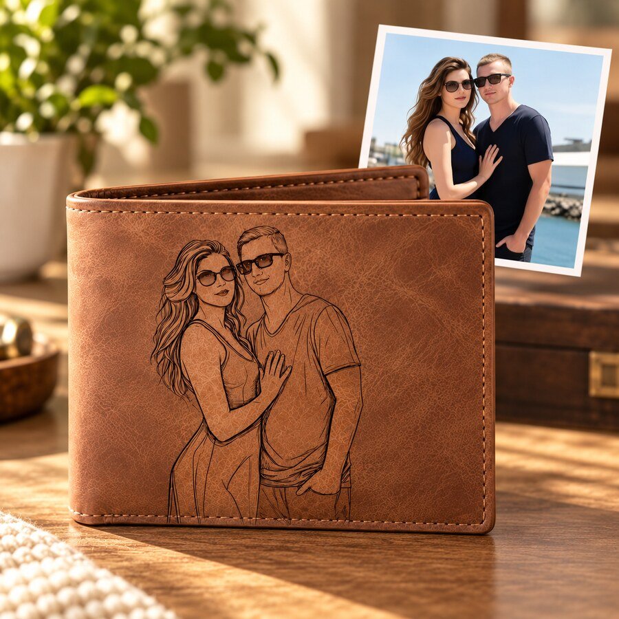 Portefeuille marron personnalisable avec photo de couple